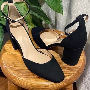 LOFT Black Ankle Strap Heels
